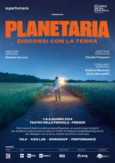 Planetaria - Discorsi con la Terra, Locandina evento ideato da Stefano Accorsi a Firenze dal 7 al 9 giugno 2024 