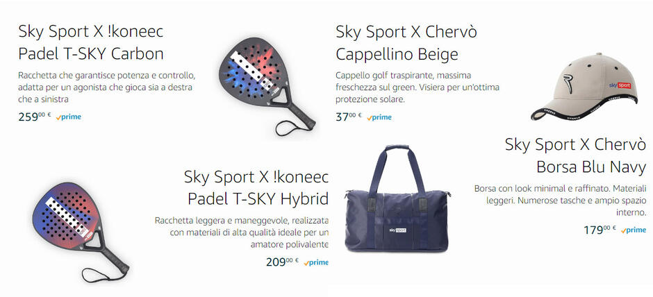 Sky su Amazon con articoli per padel e golf