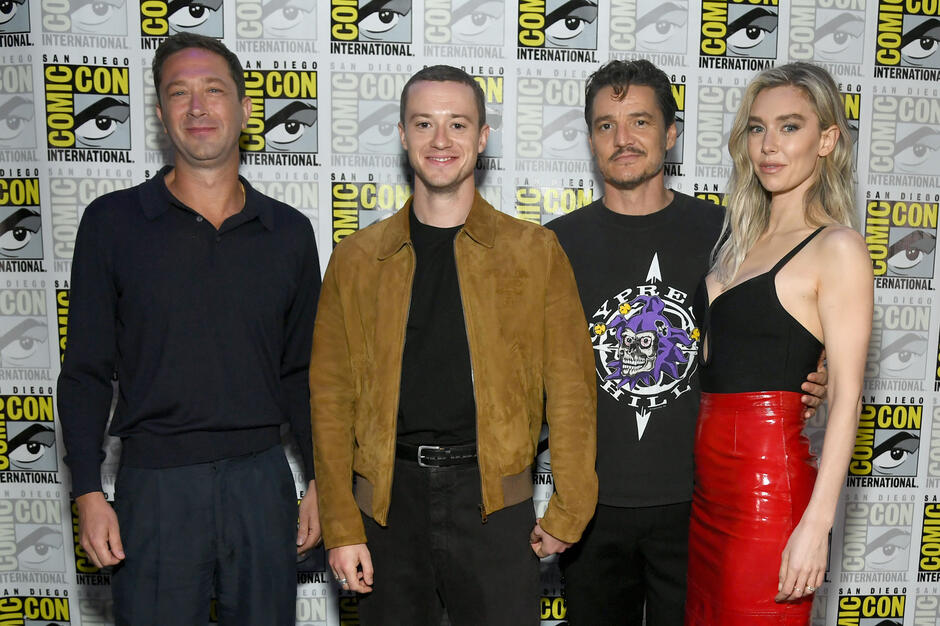 (S-D) Ebon Moss-Bachrach, Joseph Quinn, Pedro Pascal e Vanessa Kirby attende il Marvel Studios Panel per The Fantastic Four: First Steps al SDCC in San Diego, in California, il 27 luglio 2024