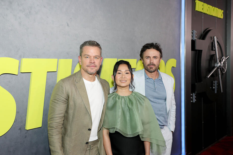 (S-D) Matt Damon, Hong Chau e Casey Affleck alla première mondiale di 'The Instigators' al Jazz at Lincoln Center