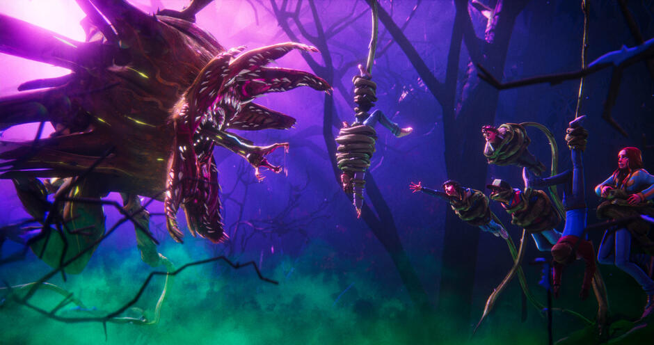 (S-D) Brooklyn Davey Norstedt (voce) come Eleven, Luca Diaz (voce) come Mike, Braxton Quinney (voce) come Dustin, Elisha Williams (voce) come Lucas e Jolie Hoang-Rappaport (voce) come Max in Stranger Things: Storie dal 1985