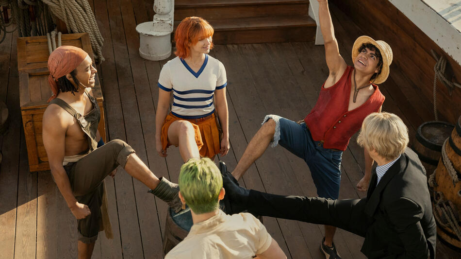 Jacob Romero Gibson, Mackenyu Arata, Emily Rudd, Iñaki Godoy, Taz Skylar in One Piece 1x08