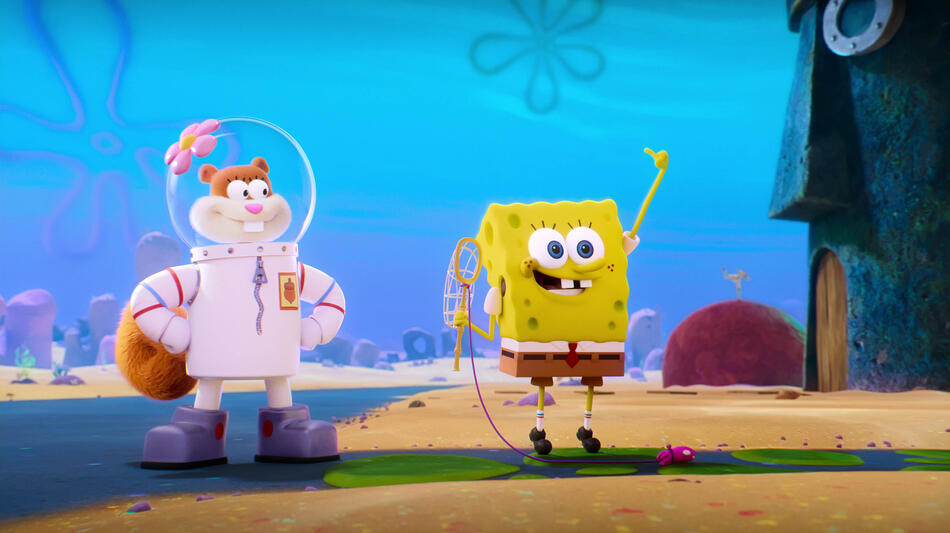 Sandy Cheeks (voce di Carolyn Lawrence) e SpongeBob SquarePants (voce di Tom Kenny) in Saving Bikini Bottom