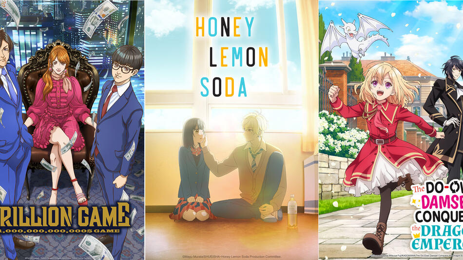 keyart Honey Lemon Soda, Trillion Game e The Do-Over Damsel Conquers the Dragon Emperor