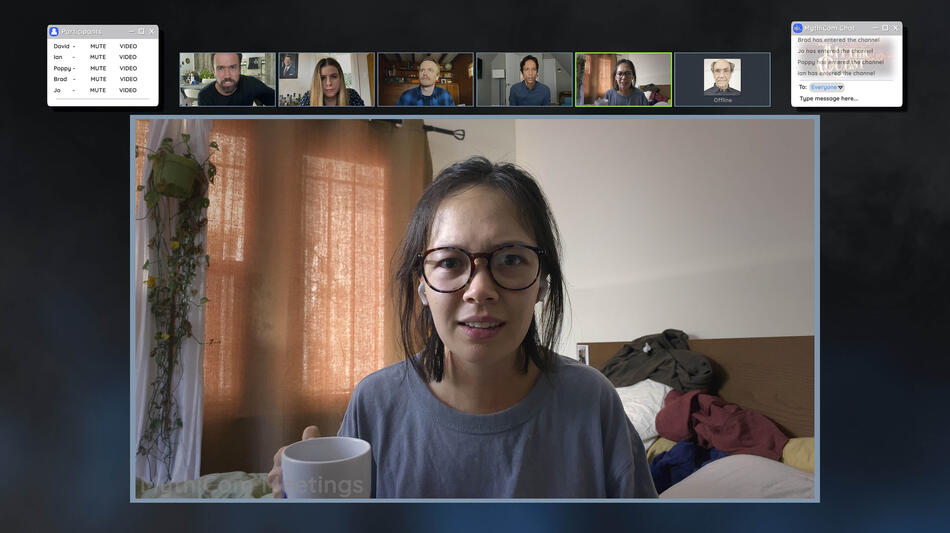 Rob McElhenney, Jessie Ennis, David Hornsby, Danny Pudi e Charlotte Nicdao in Mythic Quest: Quarantine