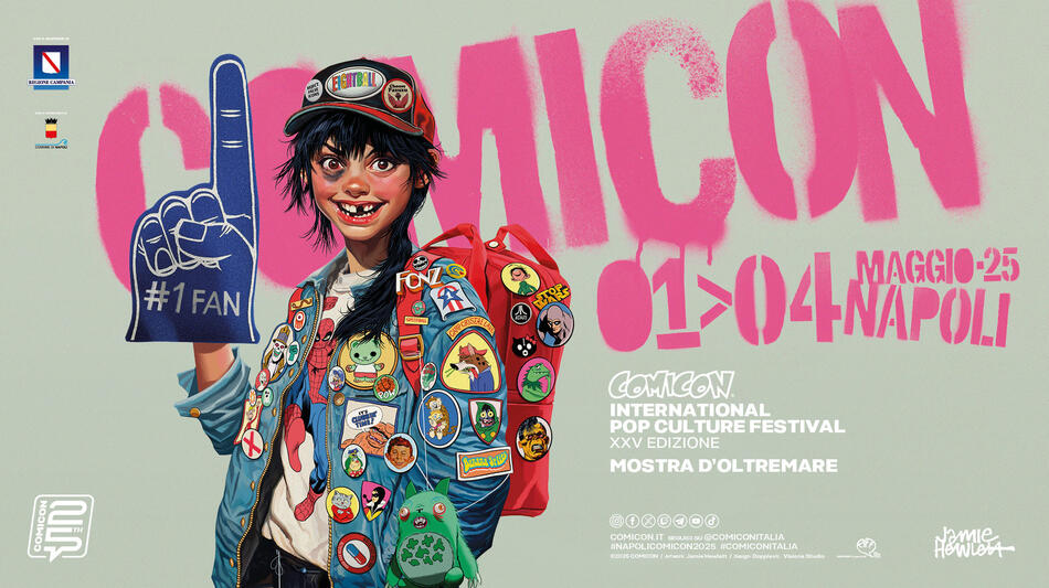 ComiCon Napoli 2025 - Poster orizzontale - realizzato da Jamie Hewlett