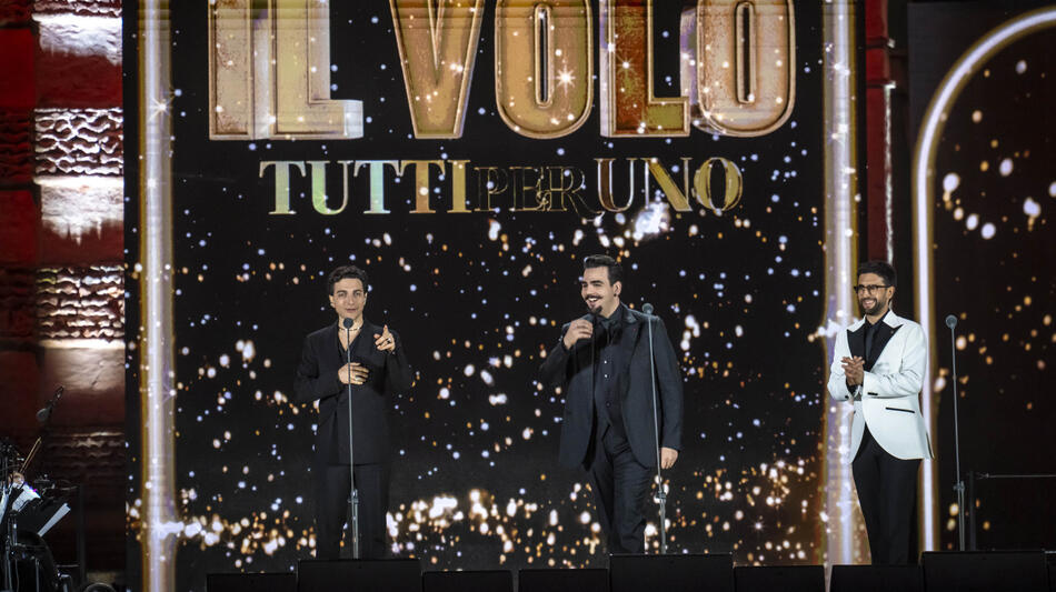 Piero Barone, Ignazio Boschetto e Gianluca Ginoble in Tutti per Uno - Viaggio nel Tempo 2025