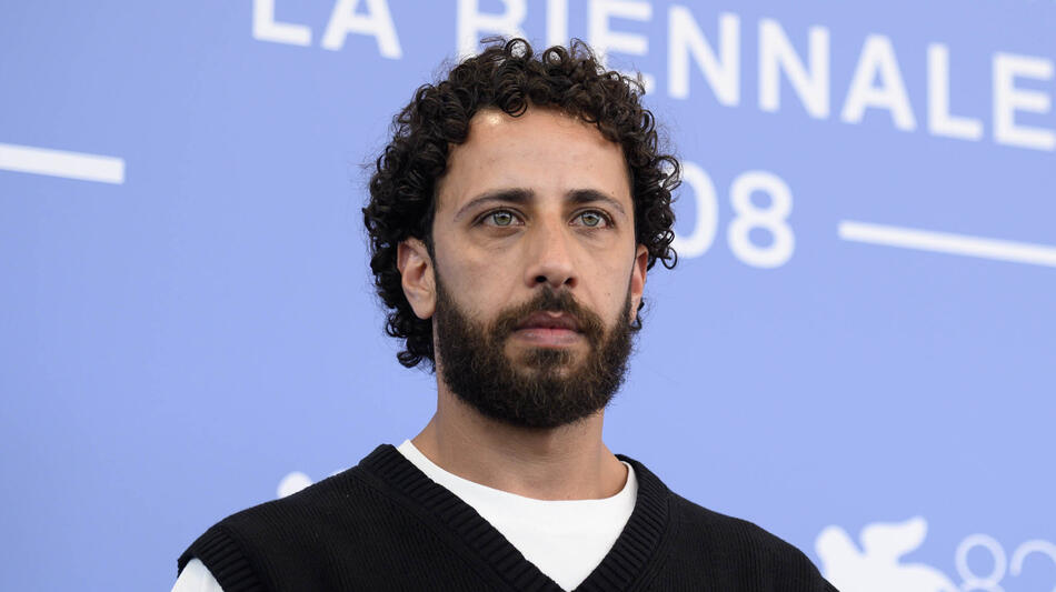 L'attore Motaz Malhees al photocall del film The voice of Hind Rajab di Kaouther ben Hania alla 82a Mostra del Cinema di Venezia, mercoledì 3 settembre 2025