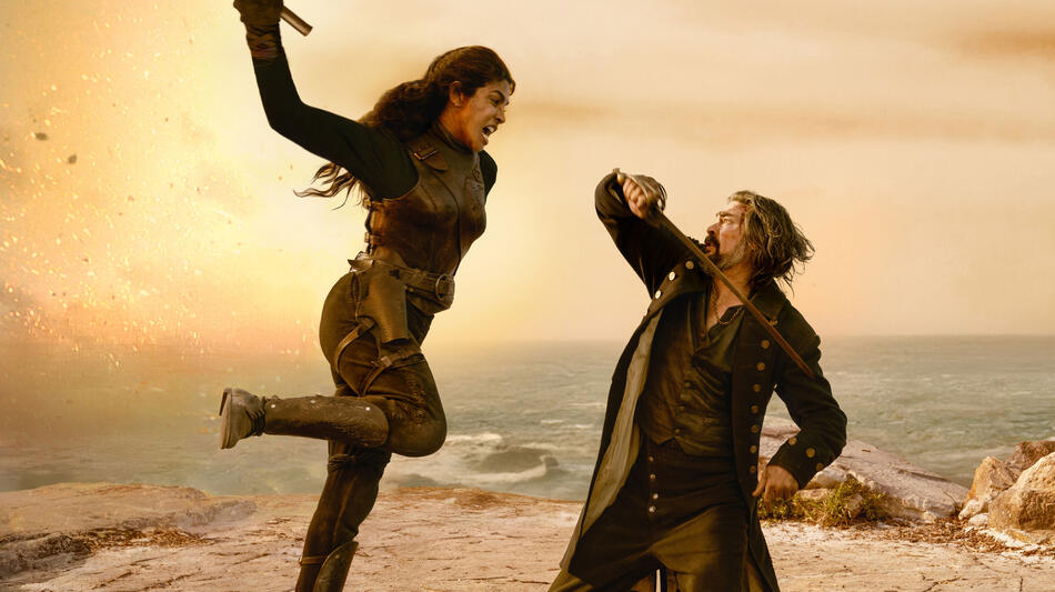 Ercell (Priyanka Chopra Jonas) e Captain Connor (Karl Urban) in The Bluff