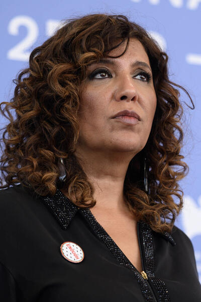 La regista Kaouther Ben Hania al photocall del suo film The voice of Hind Rajab alla 82a Mostra del Cinema di Venezia, mercoledì 3 settembre 2025