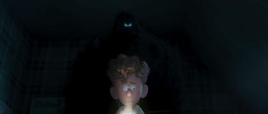 Paul Walter Hauser come Dark e Jacob Tremblay come Orion in Orion and the Dark - foto dal film