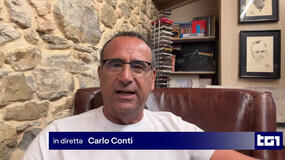 Carlo Conti al Tg1 delle 8 del 22 maggio 2024 per l'annuncio di essere conduttore e direttore artistico dei Festival di Sanremo 2025 e 2026