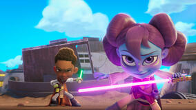 (L-R): Kai Brightstar (voce di Jecobi Swain.), and  Lys Solay (voce di Juliet Donenfeld) in Star Wars: Young Jedi Adventures - Stagione 2