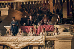 (S-D) Jojo Macari come Domitian, Tom Hughes come Titus, Romana Maggiora Vergano come Salena in Those About To Die 1x09