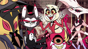 Sir Pentious, Husk, Charlie Morningstar, Niffty, Angel Dust in Hazbin Hotel - Stagione 1