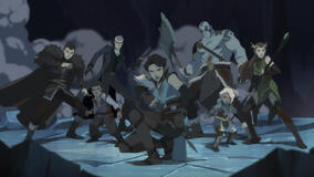 Liam O'Brien (Vax'ildan), Sam Riegel (Scanlan Shorthalt), Taliesin Jaffe (Percy de Rolo), Laura Bailey (Vex'ahlia), Travis Willingham (Grog Strongjaw), Ashley Johnson (Pike Trickfoot), Marisha Ray (Keyleth) in La leggenda di Vox Machina 1x02