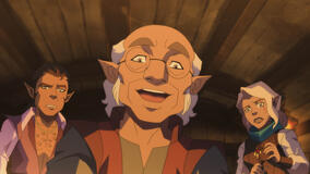 Sam Riegel (Scanlan Shorthalt), Henry Winkler (Wilhend Trickfoot), Ashley Johnson (Pike Trickfoot) in La leggenda di Vox Machina 2x08