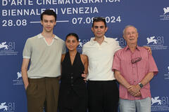Delegazione del film La storia del Frank e della Nina di Paola Randi (Samuele Teneggi, Ludovica Nasti, Gabriele Monti e Bruno Bozzetto) al photocall del film a Venezia 81 il 31 agosto 2024