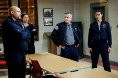 (S-D) Joe Minoso come Joe Cruz, Hanako Greensmith come Violet Mikami, David Eigenberg come Christopher Herrmann, Miranda Rae Mayo come Stella Kidd in Chicago Fire 12x11