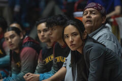 (S-D) Damian Henry Castellane come Ruckus, Jaren K Robledo come Levi, Jojo Jackson come Warlance Yazzie, Jessica Matten come Heather e Ernest Tsosie come Benny Begaye in Rez Ball