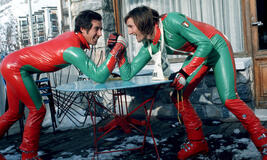 Val d'Isere (FRA) il 'mitico braccio di ferro' fra Gustavo Thoeni e Piero Gros (ITA). 