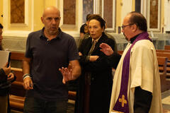 Vincenzo Marra, Dalia Frediani e Maurizio Casagrande sul set del film La Badante di Vincenzo Marra
