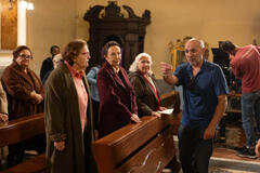 Vincenzo Marra, Dalia Frediani e Rosaria D'Urso sul set del film La Badante di Vincenzo Marra