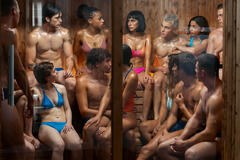 Gleb Abrosimov come Diego Sorokov, Juan Perales come Sebas Senghor, Nira Osahia come Zoe Moral, Agustin Della Corte come Roque Pérez, Laura Moray come Jennifer Pina, Martí Cordero come Charly Lago, Najwa Khliwa come Fátima Amazian in Olympo 1x02