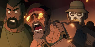 (S-D) Gabriel Luna come Sergeant Nielsen, Steve Blum come Private Macy e Seth Green come Private Folen in Love, Death & Robots 3x05