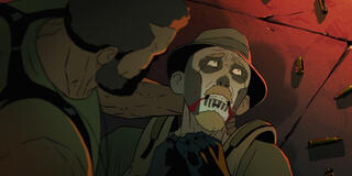 (S-D) Gabriel Luna come Sergeant Nielsen e Seth Green come Private Folen in Love, Death & Robots 3x05