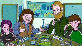 (S-D) Abbi Jacobson come Shira Schwooper, Lisa Edelstein come Naomi Schwartz, Paul Reiser come Elliot Cooper e Max Greenfield come Yoshi Schwooper in Long Story Short