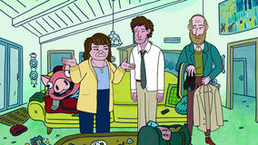 (S-D) Lisa Edelstein come Naomi Schwartz, Max Greenfield come Yoshi Schwooper e Paul Reiser come Elliot Cooper in Long Story Short