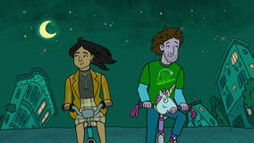 (S-D) Gina Rodriguez come Baby Feldstein e Max Greenfield come Yoshi Schwooper in Long Story Short