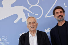 Marco Bellocchio e Fabrizio Gifuni al photocall di Portobello alla 82a Mostra del Cinema di Venezia, lunedì 1 settembre 2025