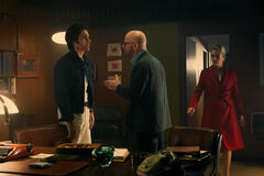 (S-D) Giuseppe Maggio come Luigi Poggi, Filippo Nigro come Chartroux, Carolina Crescentini come Adelina Tattilo in Mrs Playmen 1x01