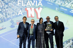 Meloccaro, Ferri, Pennetta, Giubilo, Coppola alla presentazione della produzione originale Sky Sport 'Flavia a New York - 10 anni dopo'