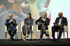 Federico Ferri, Flavia Pennetta, Coppola, Ray Giubilo alla presentazione della produzione originale Sky Sport 'Flavia a New York - 10 anni dopo'