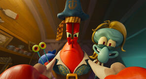 Gary (Tom Kenny), Mr. Krabs (Clancy Brown) e Squidward (Rodger Bumpass) in The SpongeBob Movie: Search For SquarePants