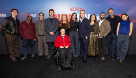 (S-D) Adrian Greensmith, Lucian Msamati, Mark Bazeley, Ellie Henry, Maeve Courtier-Liley, James Nesbitt, Ruth Jones, Vikash Bhai, Simon Thorp assistono a una proiezione speciale di 'Fuga' di Netflix al BFI Southbank l'1 dicembre 2025 a Londra, Inghilterra