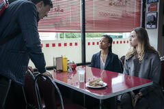 Andrew Buchan, Myha'la Herrold, Freya Mavor in Industry 1x05