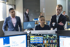 Alex Alomar Akpobome, Myha'la Herrold, Harry Lawtey in Industry 2x06