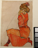 EgonSchiele, Kneeling Female in Orange-Red Dress, 1910