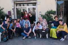 Claudio Amendola, Elda Alvigini, Ludovico Fremont, Matteo Branciamore, Niccolò Centioni, Federico Russo, Marta Filippi, Pietro Serpi, Valentina Bivona, Maurizio Mattioli, Ricky Memphis e Lucia Ocone sul set de I Cesaroni - Il Ritorno 7x01