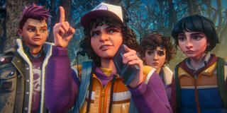 (S-D) Odessa A'zion come Nikki, Braxton Quinney come Dustin, Brooklyn Davey Norstedt come Eleven, e Luca Diaz come Mike in Stranger Things: Storie dal 1985