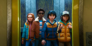 (S-D) Jolie Hoang-Rappaport come Max, Elisha 'EJ ' Williams come Lucas, Luca Diaz come Mike, e Braxton Quinney come Dustin in Stranger Things: Storie dal 1985