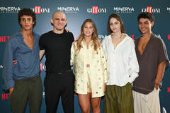 Biagio Venditti, Giulio Brizzi, Margherita Buoncristiani, Nicole Malaj e Ciro Minopoli all'anteprima di Minerva - La Scuola al Giffoni Film Festival, il 21 luglio 2026