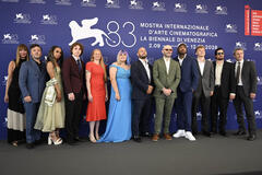 Delegazione del film Too Much Sugar (tra cui Michael Midgyett, Robert Greene, Ryan Holliger) al Festival del Cinema di Venezia 83, giovedì 3 settembre 2026