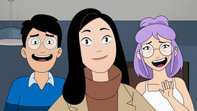 (S-D) Andrew Law come Andrew Dang, Stephanie Hsu come Ruthie Dang e Poppy Liu come Eunice Dang in Dang! 1x08