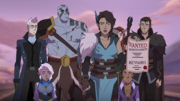 Taliesin Jaffe (Percy de Rolo), Ashley Johnson (Pike Trickfoot), Travis Willingham (Grog Strongjaw), Laura Bailey (Vex'ahlia), Marisha Ray (Keyleth), Sam Riegel (Scanlan Shorthalt), Liam O'Brien (Vax'ildan) in La leggenda di Vox Machina 1x01