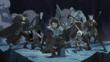 Liam O'Brien (Vax'ildan), Sam Riegel (Scanlan Shorthalt), Taliesin Jaffe (Percy de Rolo), Laura Bailey (Vex'ahlia), Travis Willingham (Grog Strongjaw), Ashley Johnson (Pike Trickfoot), Marisha Ray (Keyleth) in La leggenda di Vox Machina 1x02